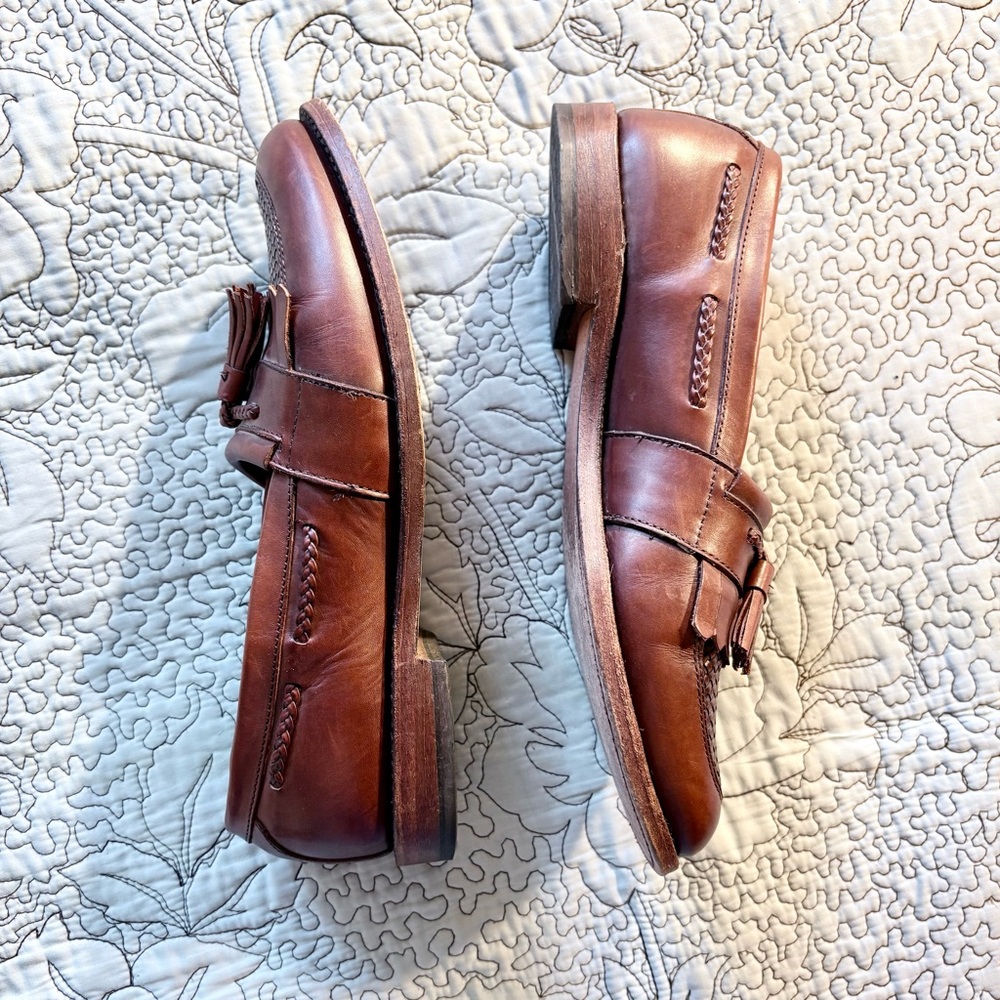 ♨️Allen Edmonds Cody Leather Loafers Woven Vamp and Fringe Kiltie Men’s 9.5🧡 - Picture 5 of 12